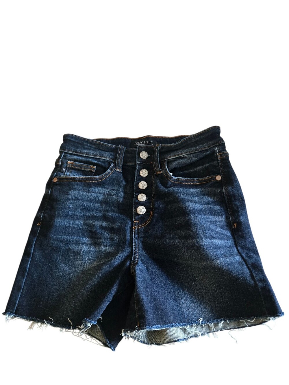 Judy Blue Womens S Dark Wash High Rise Button Fly Cutoff Denim Shorts Raw Hem